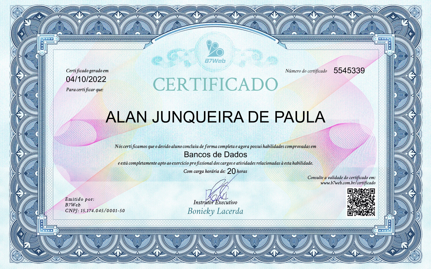 Certificado de Banco de Dados - B7web