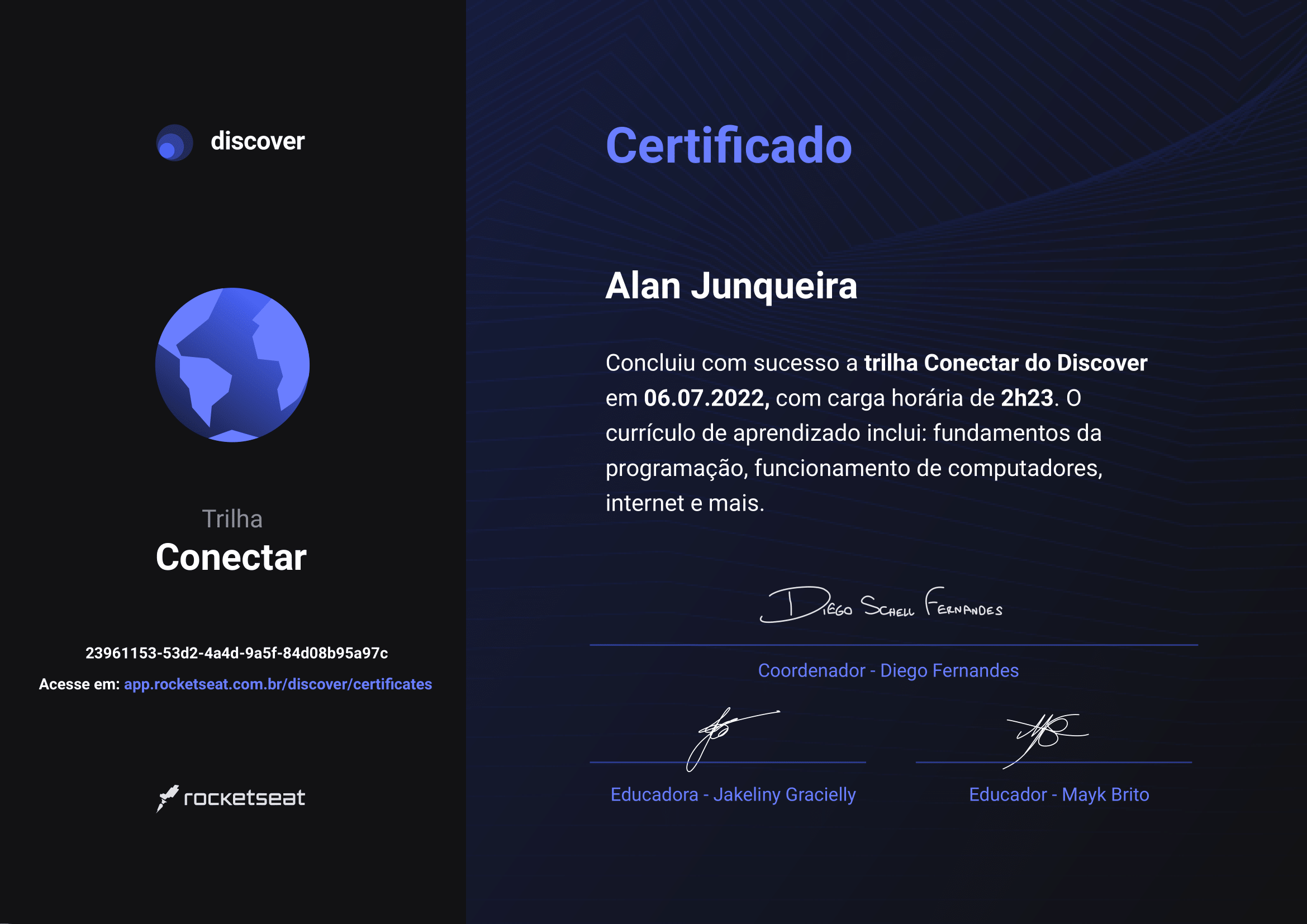 Certificado Discover Conectar - Rocketseat