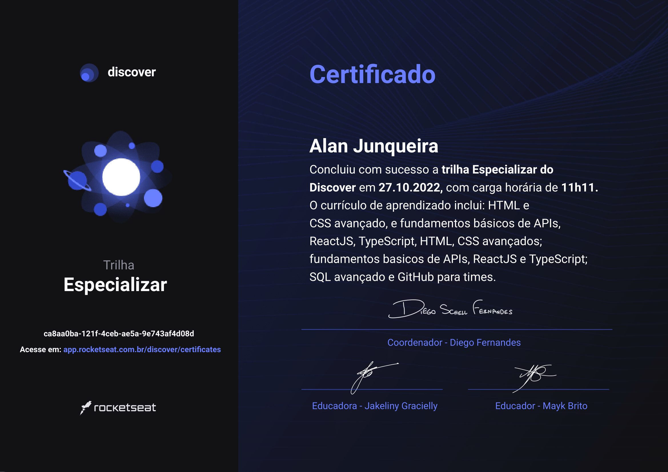 Certificado Discover Especializar - Rocketseat