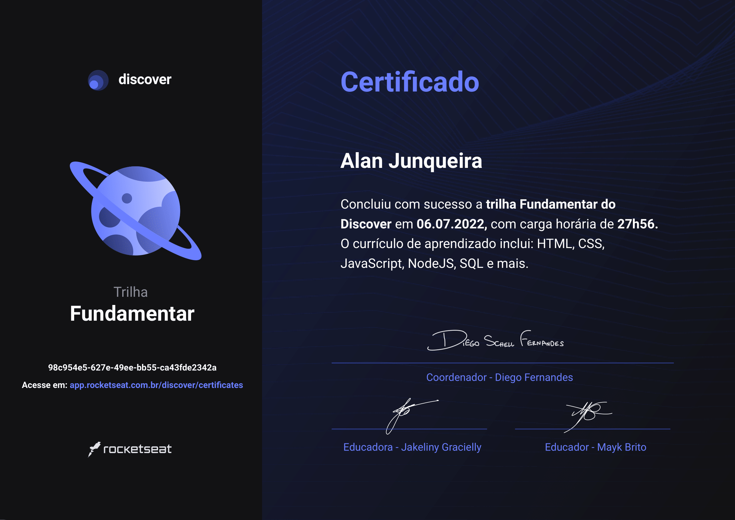 Certificado Discover Fundamentar - Rocketseat